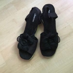 Black and Tan wedge sandals